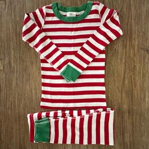 Hanna Andersson Red and White Striped Pajama Set with Green Trim